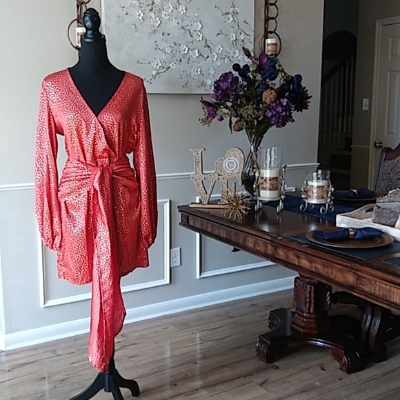 NWT Exclusive Selection Orange And Gold Waist Wrap Mini Dress By CBR. Size XL - Picture 9 of 17